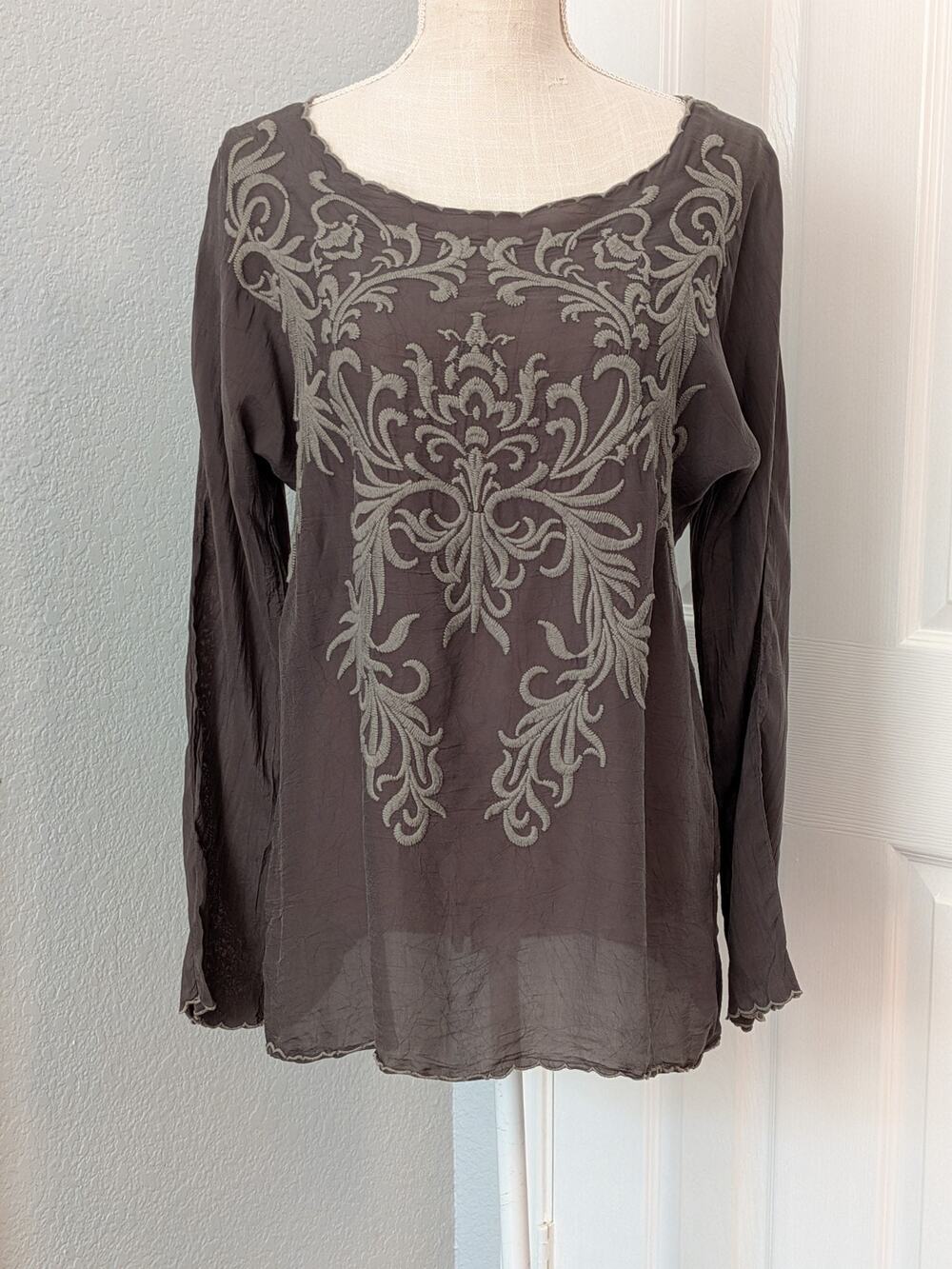 Johnny Was Cupra Rayon Embroidered Tunic Blouse Size S